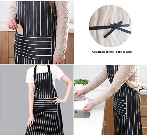 Jinlaili Black Apron, Unisex Adjustable Bib Apron with 2 Pockets, Cooking Kitchen Apron for Women Men, Kitchen BBQ Apron, Cotton Linen Chef Apron for Cooking, Baking Gardening Restaurant BBQ