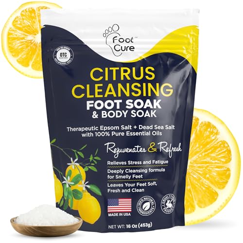 FOOT CURE Muscle Care Foot Soak with Epsom Salts – Refreshing Blend for Relaxation & Foot Care – Helps Soften Skin – Soothes Tired Feet, Invigorating Scent, Spa Pedicure – 16 oz (Pack of 2)