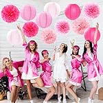 Light-Hot Pink Party-Decorations Paper-Flowers Lanterns - 15pcs Graduation Girl Birthday Decor Tissue Pom Poms Streamers, Bridal Baby Shower Wedding Bachelorette Valentine Hanging Supplies Hugfond - Image 4