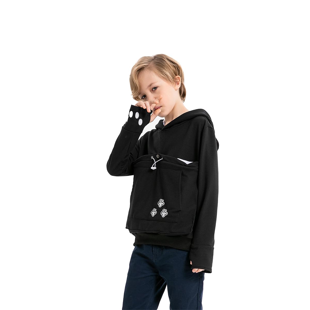 LINYUCHEN Boys Girls Cat Ears Long Sleeve Hoodie, black, 12-13 Jahre