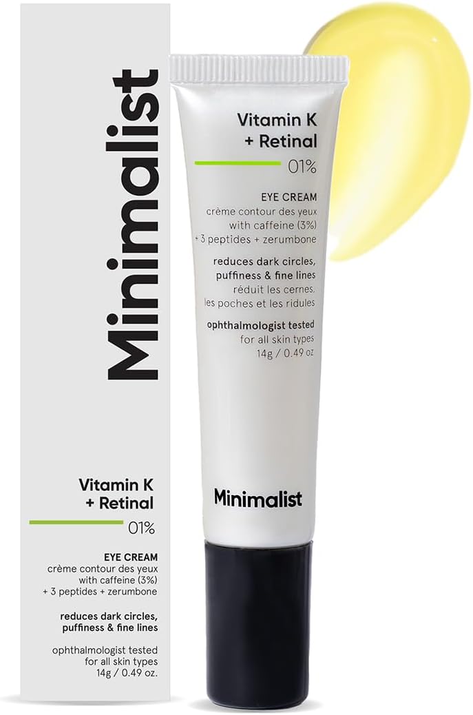 Vitamin K + Retinal 01% Under Eye Cream | Reduces Dark Circles, Wrinkles & Fine Lines | With Caffeine for Puffiness | For Women & Men | 14 gm