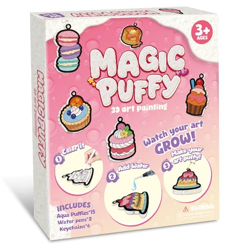 Image of MZYTOZA 3D Art Craft Aqua Magic Puffs Paint Kit - Magic Foam Texture Painting Kit, 15 Mess-Free Paint by Number Craft for Kids, Christmas Gift Idea & Stocking Stuffer(Dessert Style)