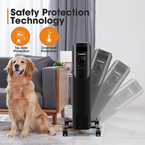 1500W Oil-Filled Radiator Heater With Temperature Contral, Oil Heater With 3 Heat Settings, Adjustable Thermostat, Overheat & Tip-Over Protection, Oil Heaters For Indoor Use By Hanliko #TOP2