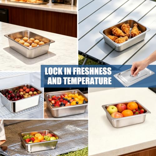 8-Pack 1/9 Size Stainless Steel Food Pan Lids with Handle, 4.3x6.9'' Steam Table Hotel Pan Cover, Metal Restaurant Commercial Food Storage Containers Covers for Buffet Catering Warmer by Hokoad - Used condition - Image 7