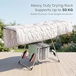 EZHOME Foldable Clothes Drying Rack, Stainless Steel Heavy Duty Laundry Hanger with Shoe Clips, Indoor Outdoor Use, 50KG Load, 164×61×120cm, Collapsible & Space Saving Design, YLT-0501C