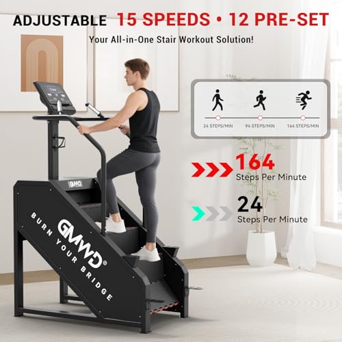 GMWD Stair Stepper Machine, Commercial Grade Stair Climber with LED Display, Stair Machine for Cardio, 15 Resistance Levels, 24-164 Steps/Min, Exercise Machine for Home