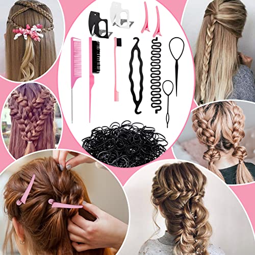 2Pcs The Easiest Rubber Band Cutter for Hair Ties, 1000Pcs Mini Hair Bands, 9Pcs Topsy Tail Hair Tools Set for Girls Women, Total 1011Pcs Hair Styling Accessories