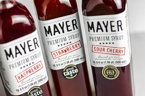 Image of Mayer Sour Cherry Syrup - Award-Winning Cherry Syrup for drinks, All-Natural, Gluten-Free (16.9 oz) - Ideal Cocktail & Drink Mixer, and Coffee Syrup, No Artificial Additives. (2 Pack) | Tart Cherry Cordial; No Added Colors or Preservatives; Syrup for Soda, Mocktails and Lemonade 2x16.9 Fl Oz