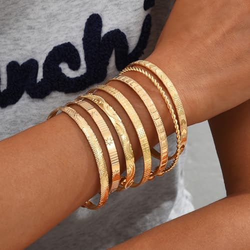Image of IF ME Gold Bangle Bracelets for Women, Indian Bangles Stackable Set, Multi Layer Textured 18K Gold Plated Chunky Bracelets Boho Jewelrys Set
