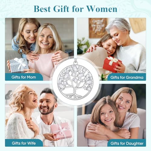 Tree of Life Necklace Jewelry Gifts - Family Tree Necklace Circular Pendant White Zircon Leaves Energy Adjustable Chain Valentines Day Mothers Day Birthday Anniversary for Women Mom Wife Grandma — view 5
