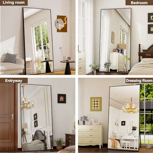 Glsland LBVC-ZJ-3171 BLACK 71 Inchx31 Inch Full Length Mirror Extra Large Hanging Or Leaning Rectangle Mirror Aluminum Alloy Thin Frame Bedroom Floor Dressing,Black thumb #5