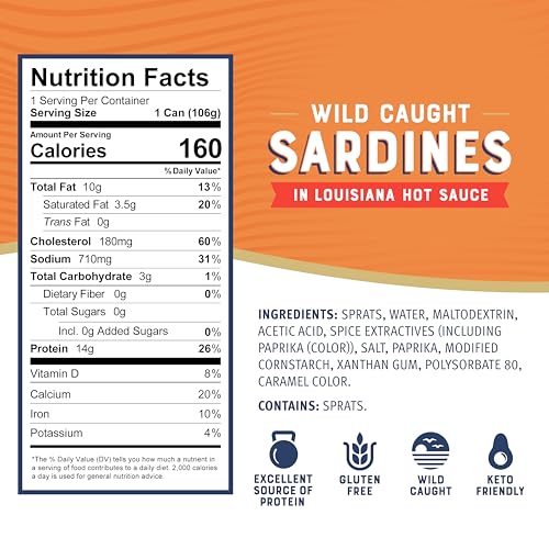 Image of Bumble Bee Wild Caught Sardines in Louisiana Hot Sauce, 3.75 oz (6-Pack) | High Protein, Gluten Free, Keto Friendly, Ready to Eat