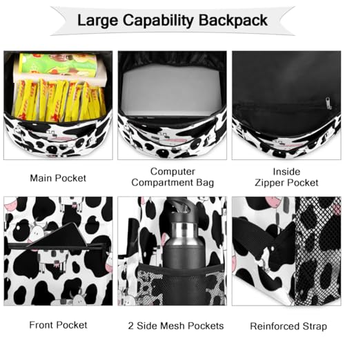 Sac à dos imprimé vache avec grand compartiment ordinateur portable 21L - 3