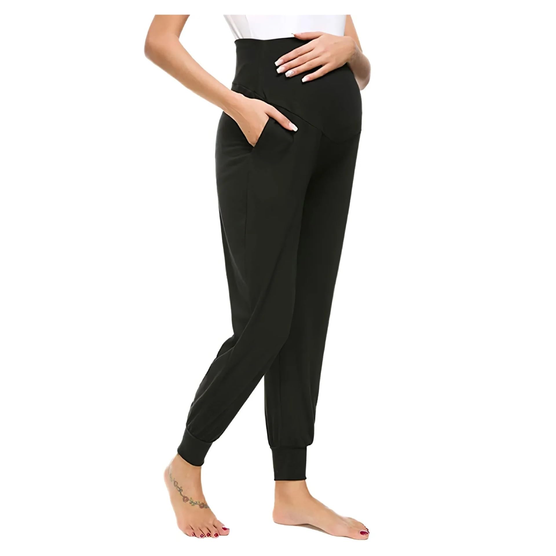 Pantalones de Maternidad for Mujer, Ropa Deportiva, Pantalones Deportivos con puños de chándal, Pantalones elásticos for Embarazadas sobre el Vientre.(Green,XL)
