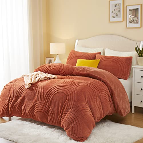 Oli Anderson Fluffy Duvet Cover Set, Faux Fur Rainbow Tufted Duvet Covers King Size, 3 Pieces Ultra Soft Warm Plush Comforter Cover Set, Orange (1 Duvet Cover + 2 Pillowcases) #TOP1