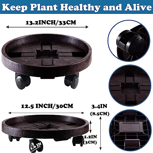 3 Pack Plant Caddy With Wheels 13 Inch Rolling Plant Stand Heavy Duty Plant Dolly With Casters Planter Pot Mover Round Plant Roller Base For Indoor Patio Outdoor Large Trash Can Dolly, Brown #TOP1