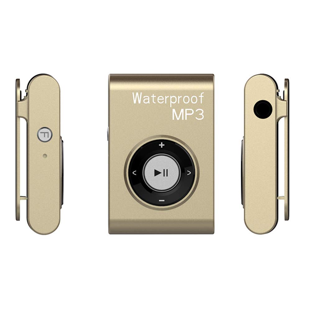 Lecteur MP3 étanche IPX8 intégré 8 Go pour sport, natation, course, plongée, surf, musique avec radio FM et fonction Shuffle Casque Hi-Fi (doré)