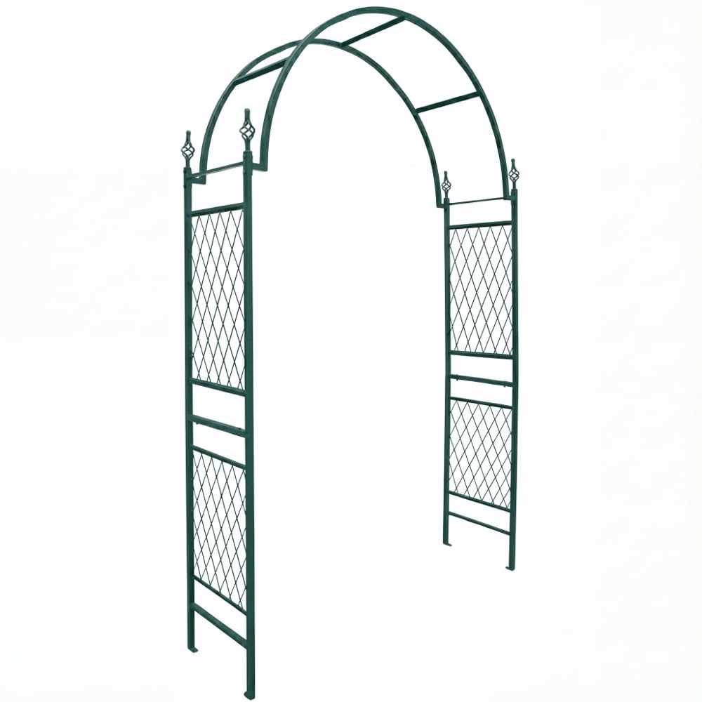 TERRE JARDIN - Arche de Jardin Métal pour Plantes Grimpantes - Arceau de Jardin avec Treillis et Fixations au Sol - Décoration Jardin Extérieur pour Rosiers, Roses et Végétaux Grimpants