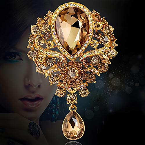 Image of Wedding Bridal Big Crystal Rhinestone Bouquet Brooch Pin for Women (gold)