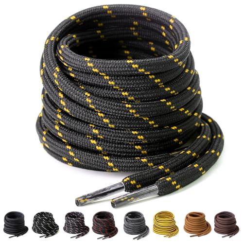 Image of Yusimu Black Yellow Round Strong Boot Laces,Heavy Duty Shoelaces for Work Boots,Trainers,Walking,and Hiking Shoes,Durable 4.5 mm Thick Replacement Strings 60" (151cm)-1 Pair