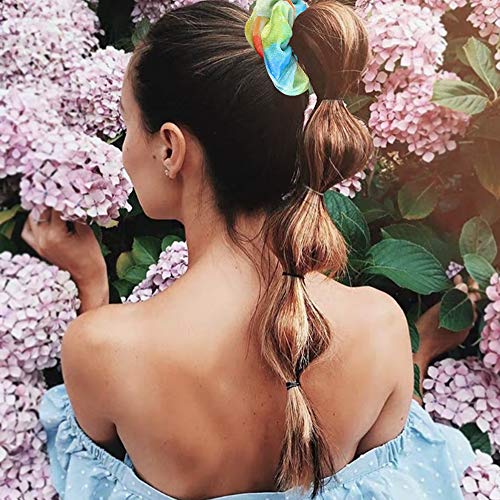6 Pack Tie Dye Hair Scrunchies Star Scrunchie Sky Tie Dye Hair Ties Space Scrunchies Ponytail Holder Rainbow Cloud Scrunchy Multicolor Scrunchies (6 Pcs, Starry Sky Rainbow Scrunchies) #TOP3