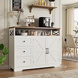 47' Antique White Storage Cabinet with Doors and Drawers, Farmhouse Sideboard Buffet Cabinet with Storage, Kitchen Pantry Hutch, Coffee Bar Station Table for Kitchen, Livingroom, Dining Room