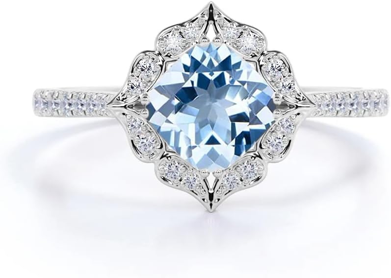 1.5 Carat Flower Shaped Halo Engagement Rings for Women 925 Sterling Silver 10K 14K 18K Gold Cushion Cut Gemstone Ring for Her