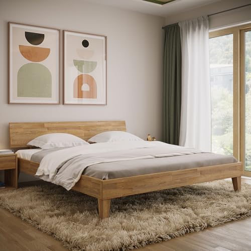 skølm Asgard Massivholzbett 180x200 cm - hochwertiges Holzbett aus Eiche mit Kopfteil – Bettgestell in Natur geölt - Bettrahmen 180x200 cm...