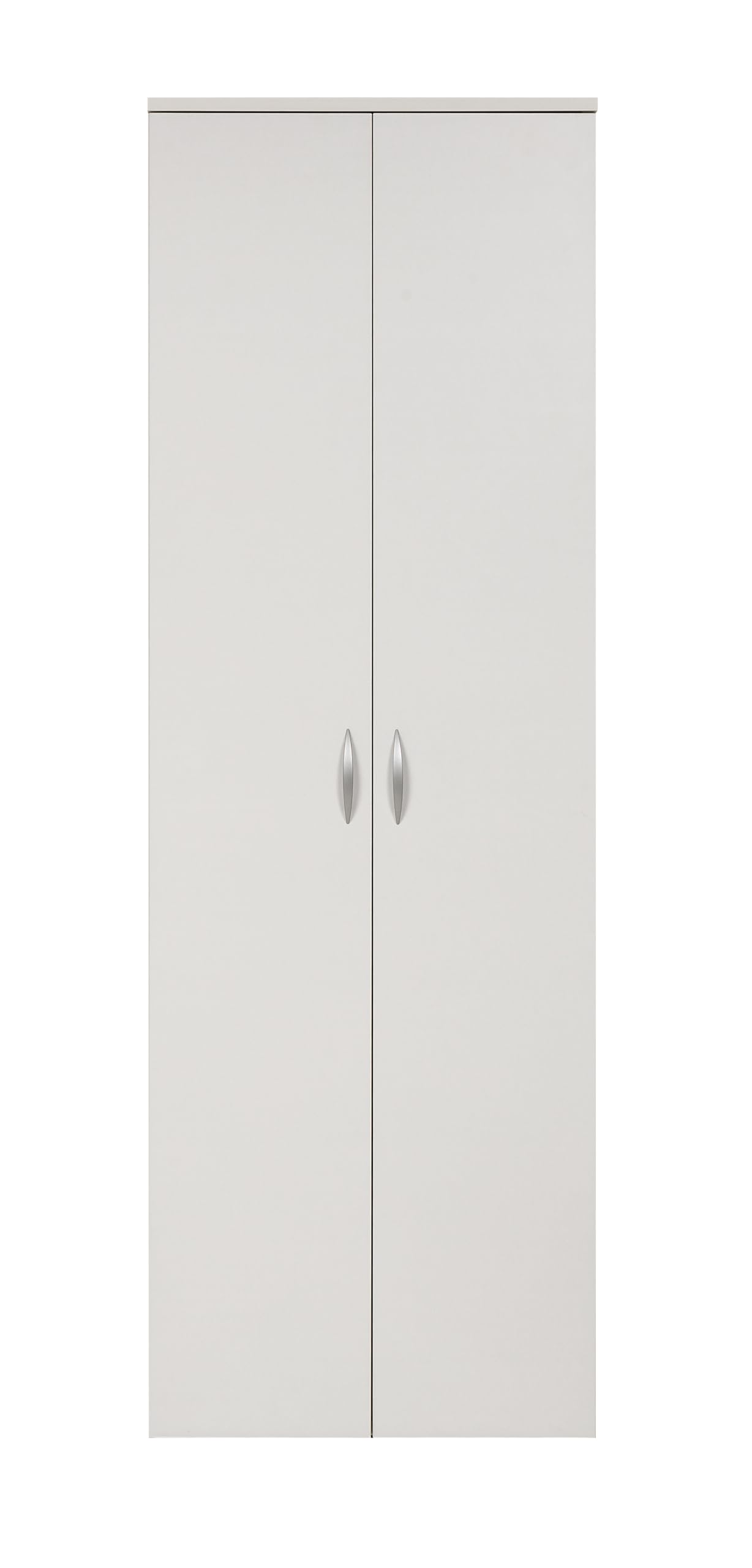 furni24 Holz Putzmittelschrank - Wäscheschrank mit Türen, Kleiderschrank, Garderobenschrank, Mehrzweckschrank, Schrank & Putzschrank, 2 Tür Mit Haken und 3 Regale, weiß, 60x34x180cm