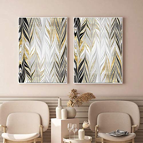 Peinture sur toile abstraite de paysage aux feuilles d'or, lot de 2 affiches 50x70 cm sans cadre