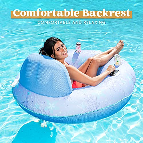 Sloosh Lake Tube With Backrest, Inflatable Pool Tube Chair, Blue Flower Fabric Cover Pool Float, Adult Pool Lounger Float For Lake, Pool, River, Beach 48 Inch #TOP5