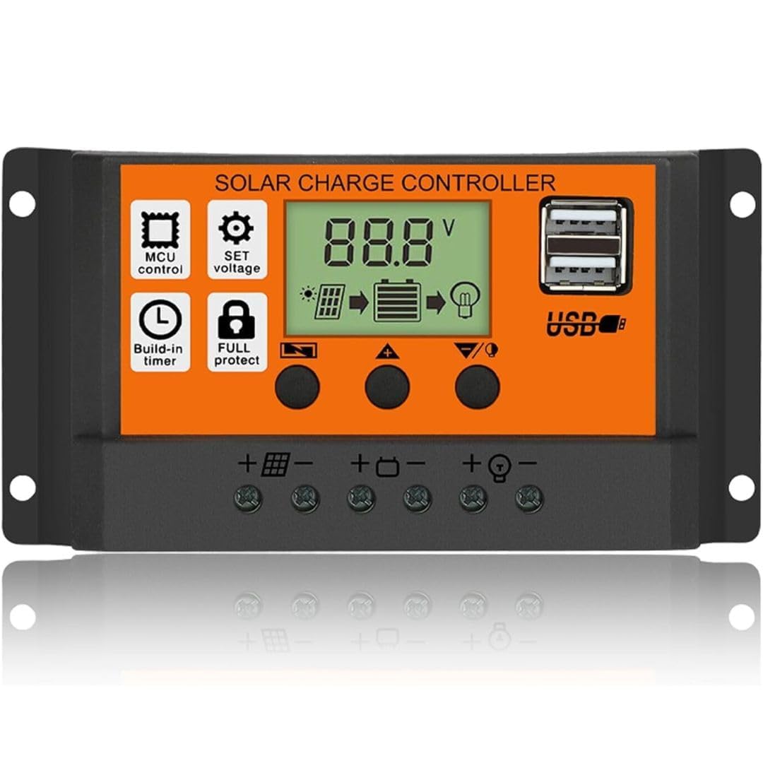 kh 20A Solar Charge Contoller 12V/ 24V Solar Panel Charge Controller Intelligent Regulator with Dual USB Port Auto Parameter LCD Display - Timer Setting ON/Off Hours (20 A)-image-33