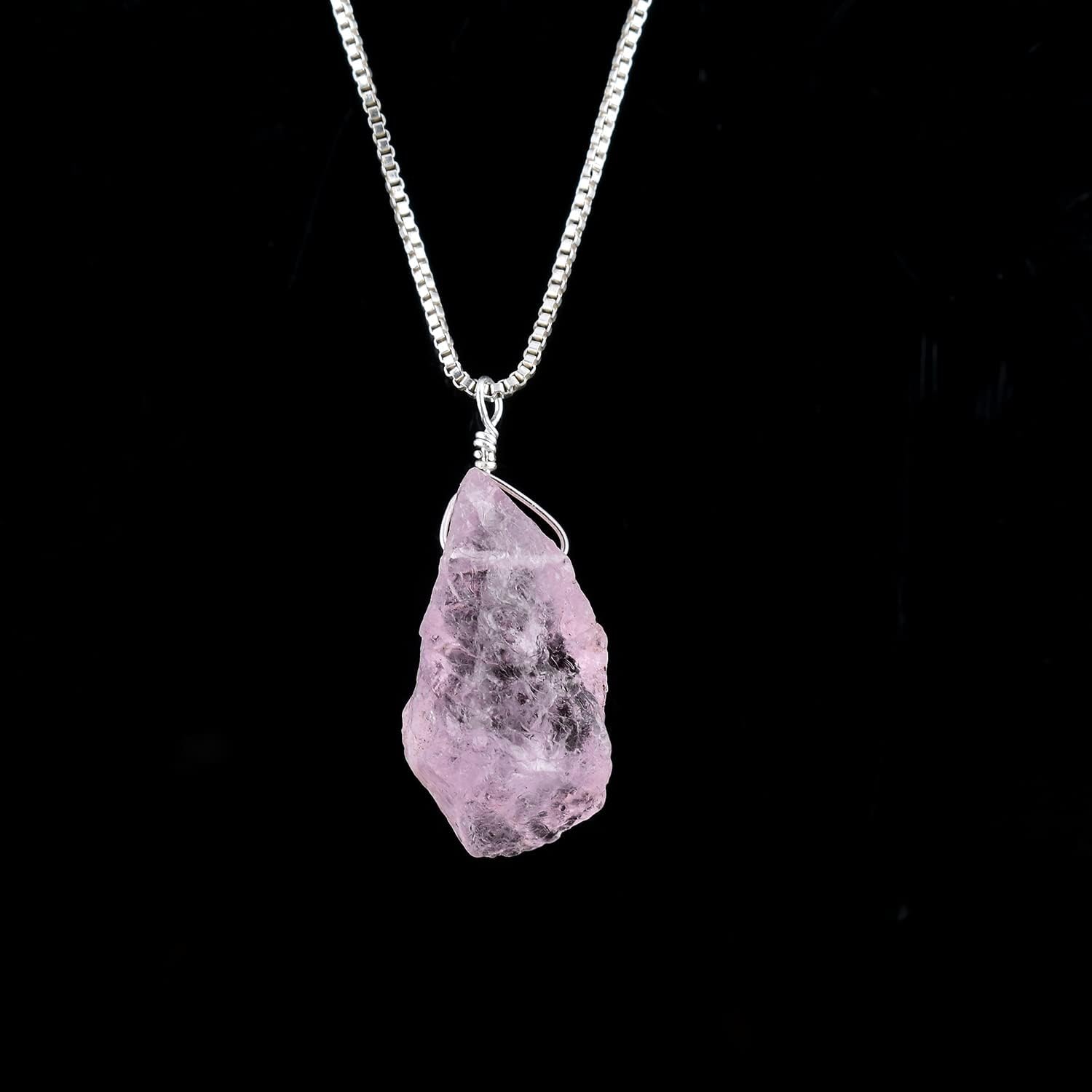 YANARA Natural Raw Pink Morganite Stone Rough Crystal Gemstone Dainty Women Pendant Necklace, Chakra Healing Crystals, Birthstone, Silver Plated Chain 18 inch - Image 3
