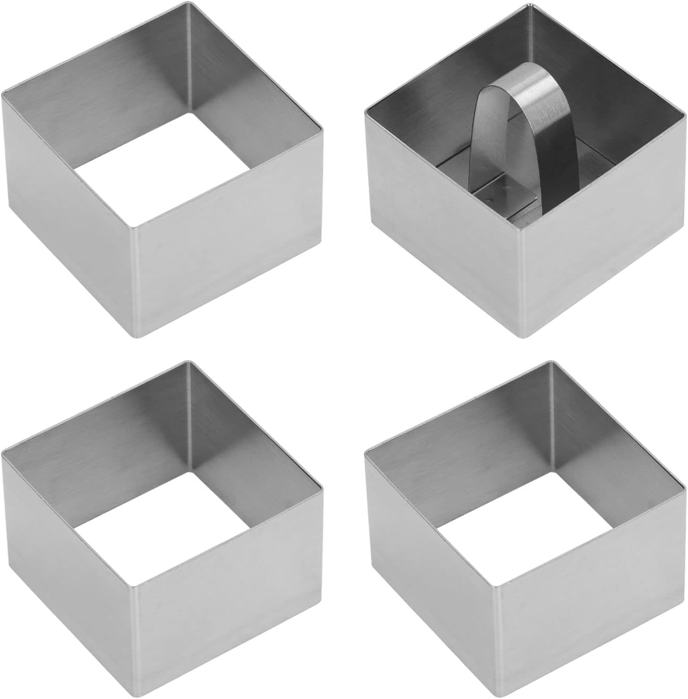 BORDSTRACT 4Pcs Cake Mold, 3 Inch Mini Cake Mold, Tiramisu Mould, Mousse Mold Set, Stainless Steel Weldless High Temperature Resistance Cake Making Mold(Square)