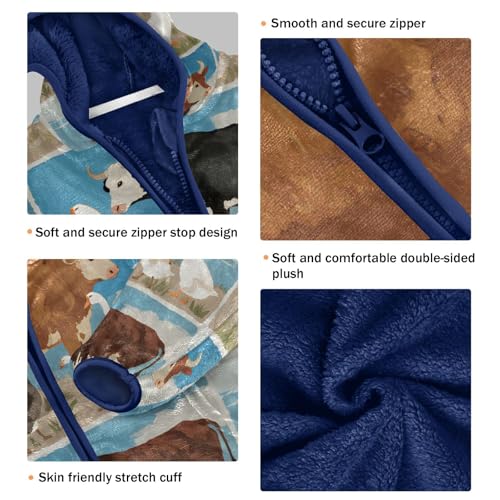 Farm Animals and Birds Pattern Toddler Fleece Jacket Girl Boys Hooded Fleece Jacket Coat Warm Outwear Zip-up 3-10T3