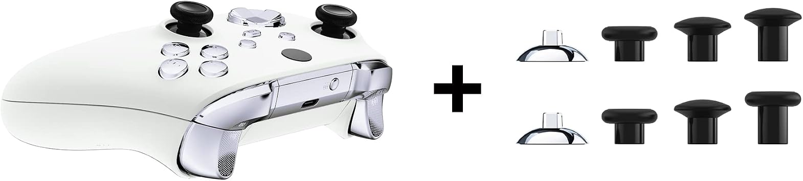 eXtremeRate Chrome Silver ThumbsGear Interchangeable Ergonomic Thumbstick + Replacement Buttons for Xbox Series S/X Controller