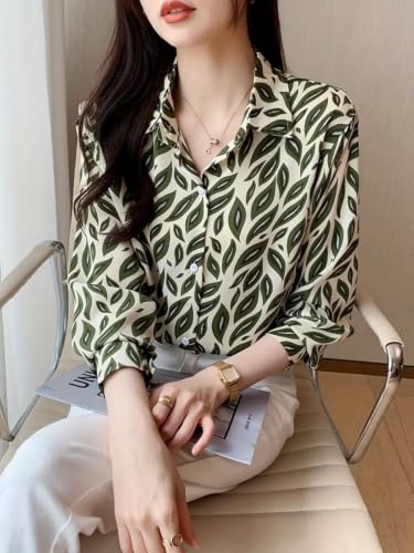 Image of Leriya Fashion Shirt for Women S-3XL | Abstract Printed Crepe Full Sleeve Shirt Collared Silhouette | Office Wear Tops for Women, Western Shirt for Women & Stylish Tops for Women Smart-Casual Styling