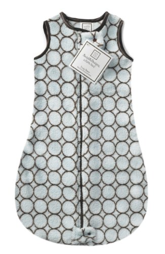 SwaddleDesigns Sleeping Sack with 2-Way Zipper, Cozy Micro Fleece Brown Mod Circles on Pastel Blue, 3-6MO