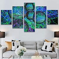 SIGNWIN 5 Panel Canvas Wall Art Modern Art Abstract Closeup Geometric Lights Mixed Media Modern Multicolor for Home Decorations Ready to Hang - 60