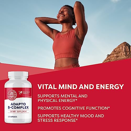 Image of Vimergy Adapto B Complex, 120 Servings - High Potency with 8 B Vitamins, Rhodiola & Hawthorn Berry - Supports Mental Energy, Cognition, Mood - Non-GMO, Kosher, Vegan, No Gluten, No Soy (Pack of 2)