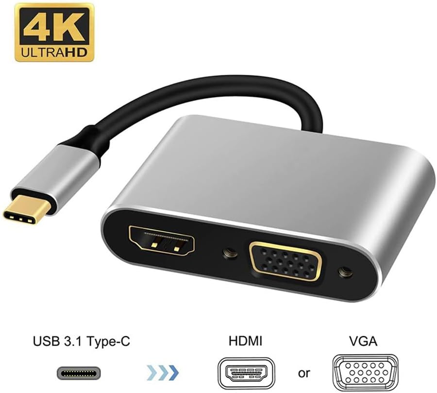 USB-C to HDMI and VGA Adapter, 4K Ultra HD Type-C Converter, Compatible with MacBook Pro, ChromeBook, Samsung S8