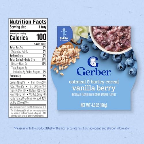 Gerber Toddler Vanilla Berry Oatmeal with Barley Cereal, 4.5 Oz, 8 Pack - image 7