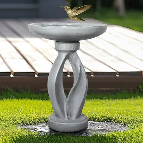 Image of SunJet 21.8inch High Concrete Bird Bath, Freestanding Birdbaths & Birdfeeder - Stylish Outdoor Bird Baths Feeding Bowl for Outdoors Garden Patio Yard Lawn Decor