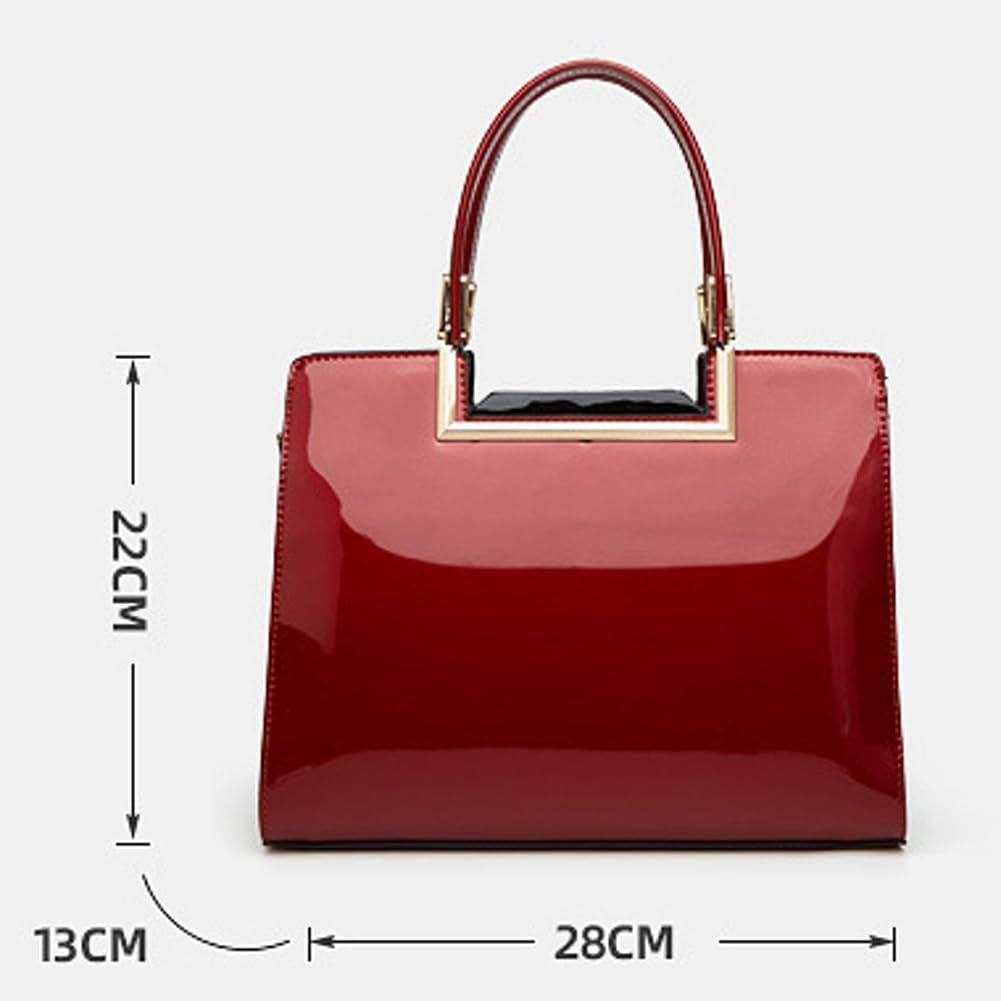 Womens Fashion Glossy Patent Leather Handbag Designer Luxury Tote Shoulder Bag Large Capacity Working Purses