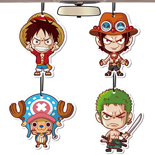 4 Pièces Anime Désodorisant Voiture,Désodorisants pour Voiture Anime,Pendentif Rétroviseur de Voiture,Rearview Mirror Anime Pendant,Copeaux d'encens Décoration