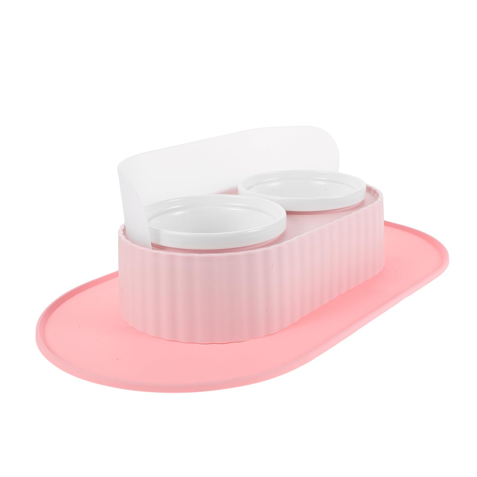 TOYANDONA Gamelle pour Chat en Céramique Surélevée 350 ML avec Support Antidérapant et Tapis Protecteur, Bol Double pour Eau et Nourriture, Station D’Alimentation Ergonomique pour Chatons