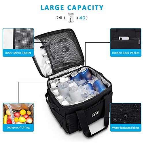 Soft Cooler Bag, Collapsible Soft Sided Insulated Cooler, 40 Can Beach Cooler, Ice Chest, Large Leakproof Lunch Camping Cooler, 24L Travel Cooler For Grocery Shopping, Picnic, Fishing, Road Trips #TOP2