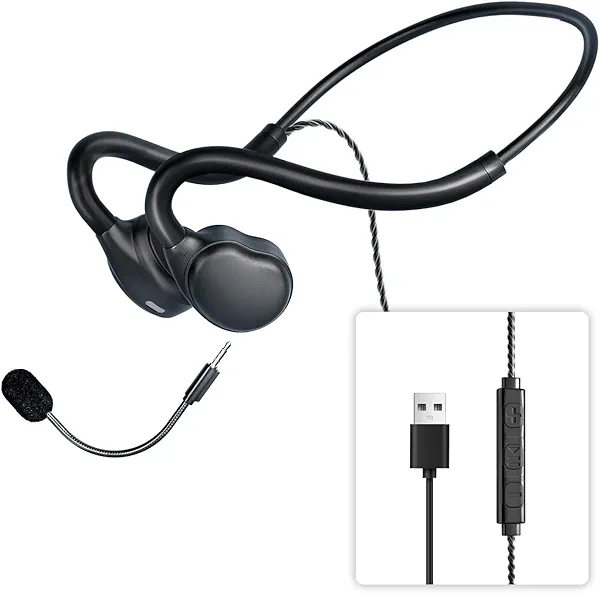USB Headset with Mic for PC-Laptop,Open Ear Headphones Design for Long Wear, Computer Headset with Call Noise Reduction Premium Stereo Sound for Call Center, MS Teams, Skype, Webinars and More (Black)