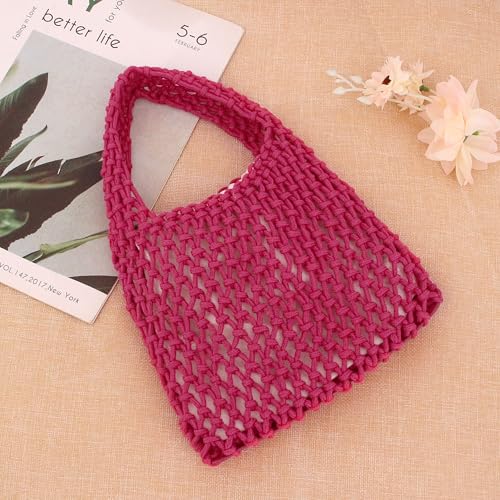 Image of Naimo Straw Beach Bag Woven Rattan Shoulder Bag Fishing Net Handbag Cotton Rope Tote Summer Crochet Hobo Bag