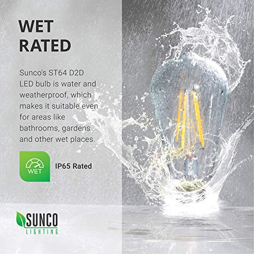 Sunco 6 Pack Dusk To Dawn Light Bulbs Led Edison 2700K Soft White, 7W Equivalent 60W, Vintage Styled St64 Extra Bright Automatic Bulb, 800 Lm, E26 Base, Light Sensing Outdoor Ul #TOP3